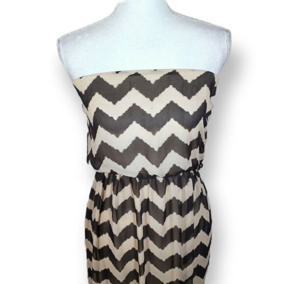 FASHION MAGAZINE BLACK & TAN STRIPE DRESS SZ.M EUC - Picture 2 of 6